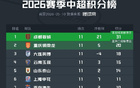 中超第11轮积分榜：蓉城11分优势领跑，海牛4连胜升第七